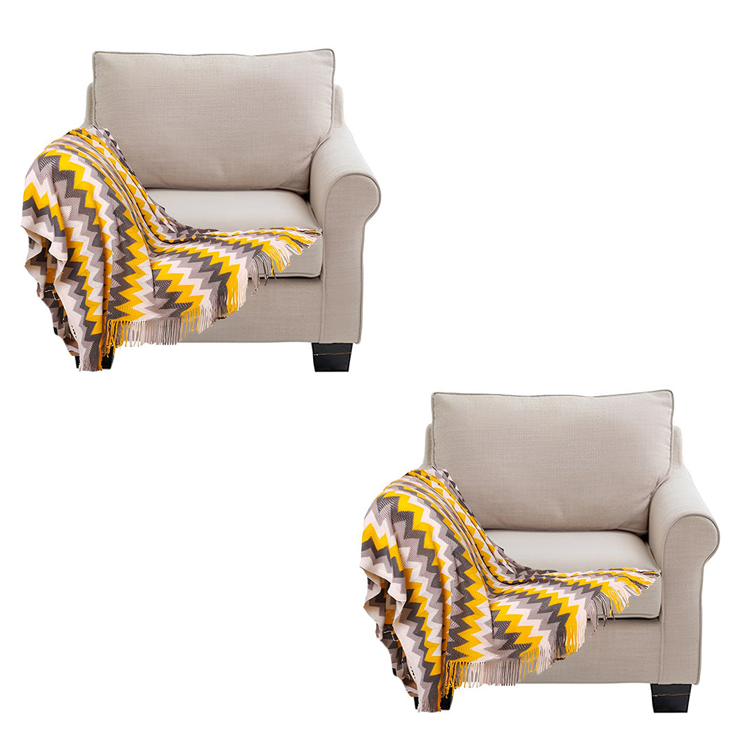SOGA 2X 220cm Yellow Zigzag Striped Throw Blanket Acrylic Wave Knitted Fringed Woven Cover Couch Bed Sofa Home Decor