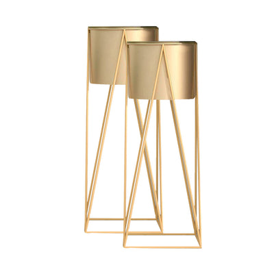 SOGA 2X 50cm Gold Metal Plant Stand with Gold Flower Pot Holder Corner Shelving Rack Indoor Display