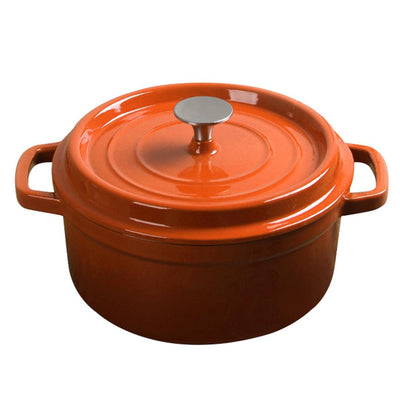 SOGA Cast Iron 24cm Enamel Porcelain Stewpot Casserole Stew Cooking Pot With Lid 3.6L Orange