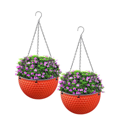 SOGA 2X Red Medium Hanging Resin Flower Pot Self Watering Basket Planter Outdoor Garden Decor