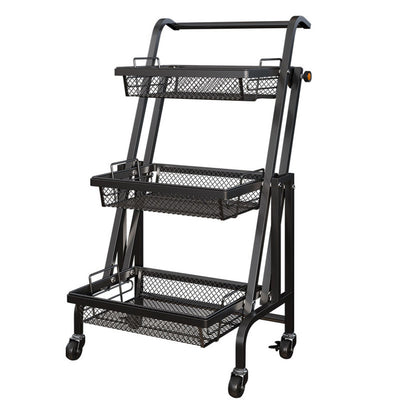 SOGA 3 Tier Steel Black Adjustable Kitchen Cart Multi-Functional Shelves Portable Storage Organizer with Wheels