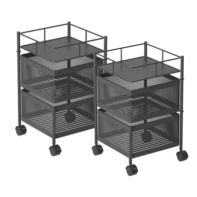 SOGA 2X 2 Tier Steel Square Rotating Kitchen Cart Multi-Functional Shelves Portable Storage Organizer with Wheels