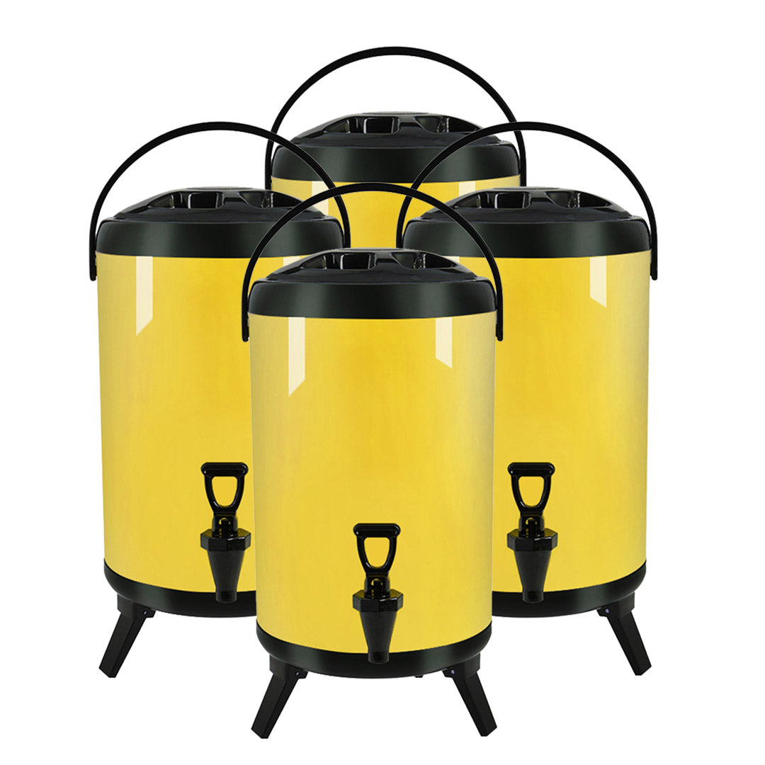 SOGA 4X 10L Stainless Steel Insulated Milk Tea Barrel Hot and Cold Beverage Dispenser Container with Faucet Yellow