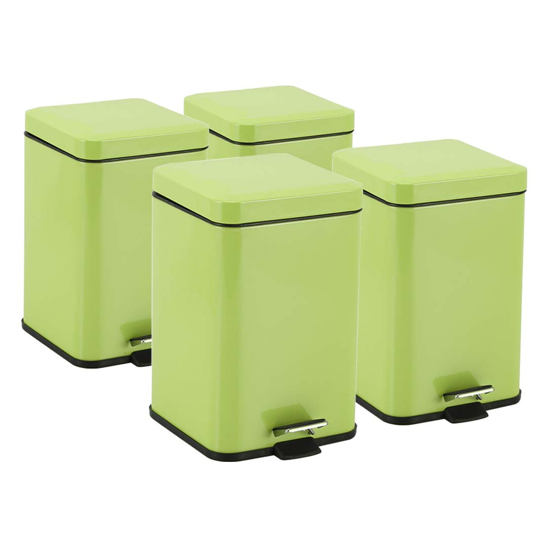 SOGA 4X 12L Foot Pedal Stainless Steel Rubbish Recycling Garbage Waste Trash Bin Square Green