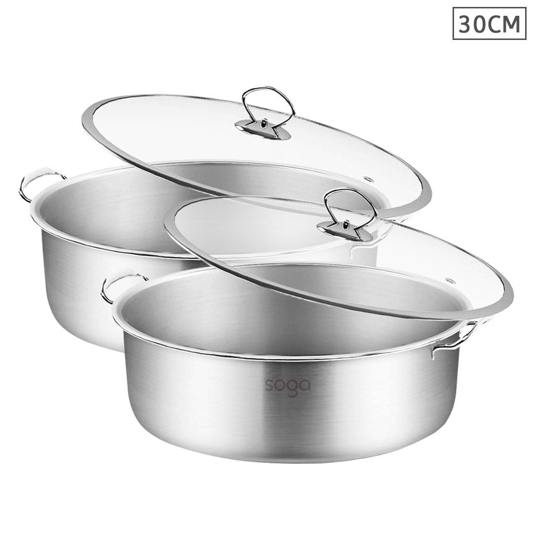 SOGA 2X Stainless Steel 30cm Casserole With Lid Induction Cookware