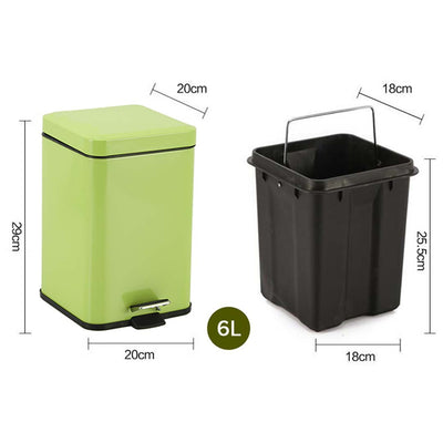 SOGA 4X 6L Foot Pedal Stainless Steel Rubbish Recycling Garbage Waste Trash Bin Square Green
