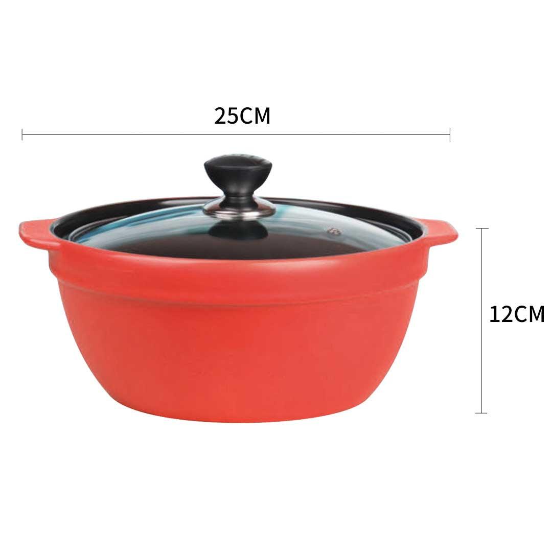 3.5L Ceramic Casserole Stew Cooking Pot with Glass Lid Orange