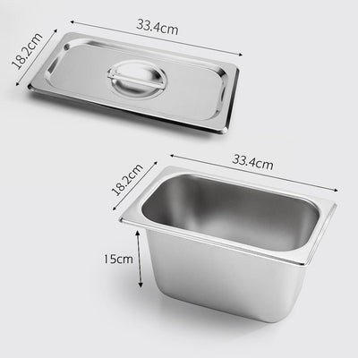 SOGA 4X Gastronorm GN Pan Full Size 1/3 GN Pan 15cm Deep Stainless Steel Tray With Lid
