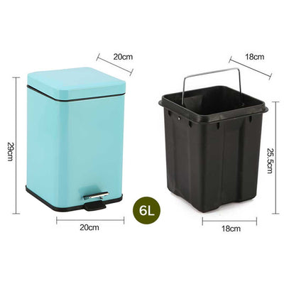 SOGA 2X 6L Foot Pedal Stainless Steel Rubbish Recycling Garbage Waste Trash Bin Square Blue