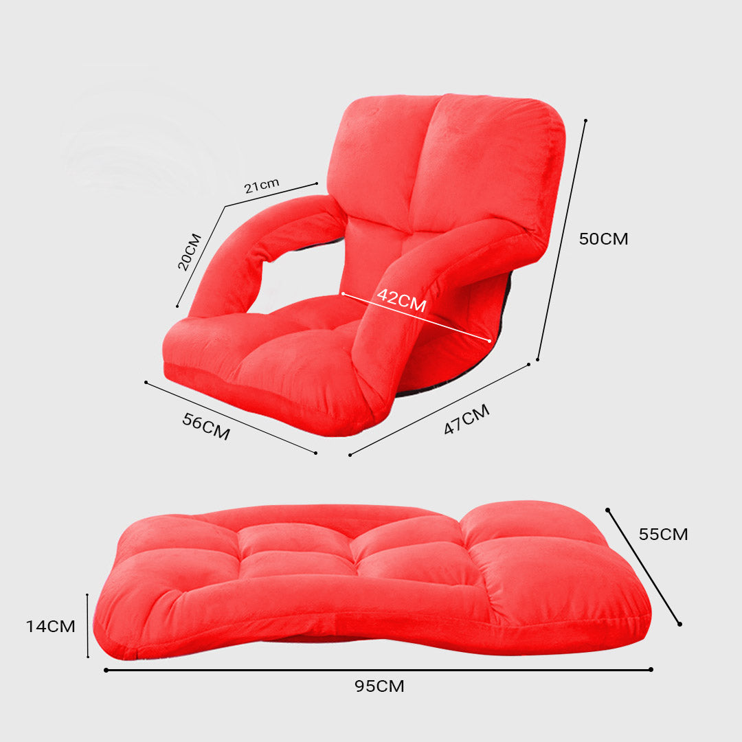 SOGA 2X Foldable Lounge Cushion Adjustable Floor Lazy Recliner Chair with Armrest Red