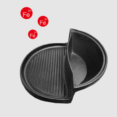 SOGA 2X 2 in 1 Cast Iron Ribbed Fry Pan Skillet Griddle BBQ and Steamboat Hot Pot