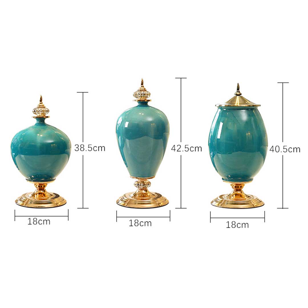 SOGA 42.50cm Ceramic Oval Flower Vase with Gold Metal Base Dark Blue