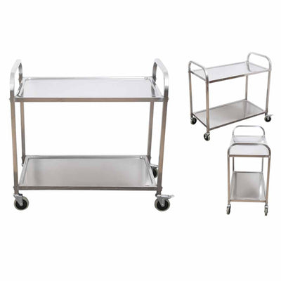 SOGA 2 Tier 85x45x90cm Stainless Steel Kitchen Dining Food Cart Trolley Utility Medium