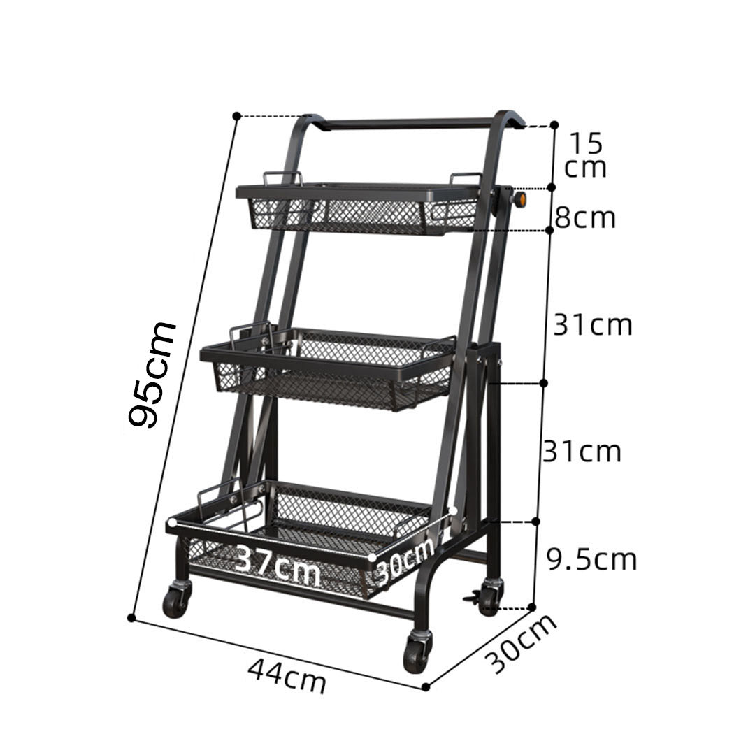 SOGA 3 Tier Steel Black Adjustable Kitchen Cart Multi-Functional Shelves Portable Storage Organizer with Wheels