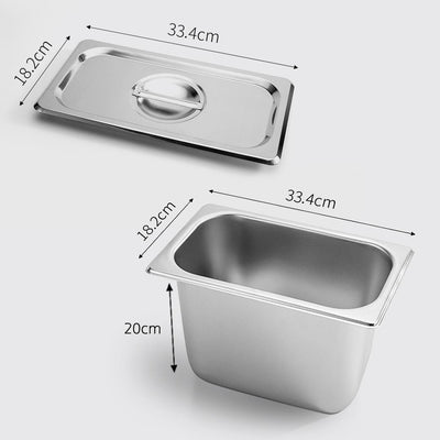SOGA 4X Gastronorm GN Pan Full Size 1/3 GN Pan 20cm Deep Stainless Steel Tray With Lid