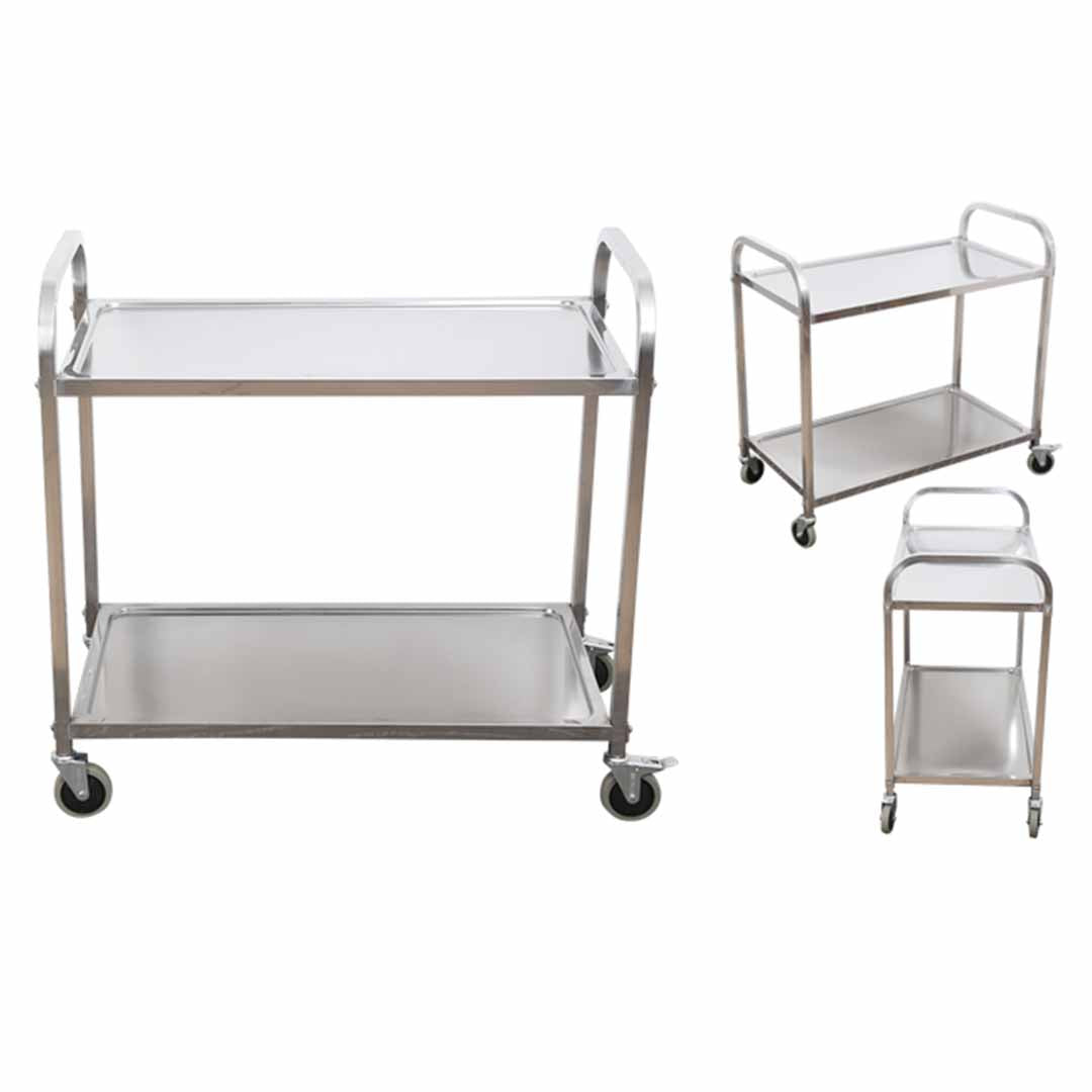 SOGA 2 Tier 95x50x95cm Stainless Steel Kitchen Dining Food Cart Trolley Utility Large