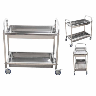 SOGA 2 Tier 85x45x90cm Stainless Steel Kitchen Trolley Bowl Collect Service Food Cart Medium