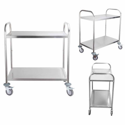 SOGA 2 Tier 81x46x85cm Stainless Steel Kitchen Dining Food Cart Trolley Utility Round Small