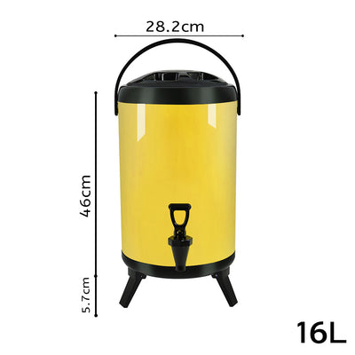 SOGA 2X 16L Stainless Steel Insulated Milk Tea Barrel Hot and Cold Beverage Dispenser Container with Faucet Yellow