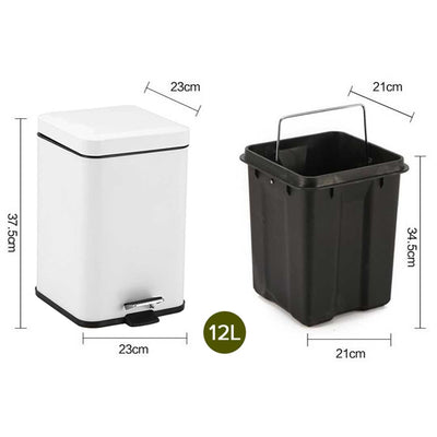 SOGA 2X 12L Foot Pedal Stainless Steel Rubbish Recycling Garbage Waste Trash Bin Square White