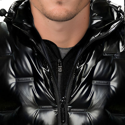 abbee Black Large Winter Hooded Glossy Down Jacket Stylish Lightweight Quilted Warm Puffer Coat
