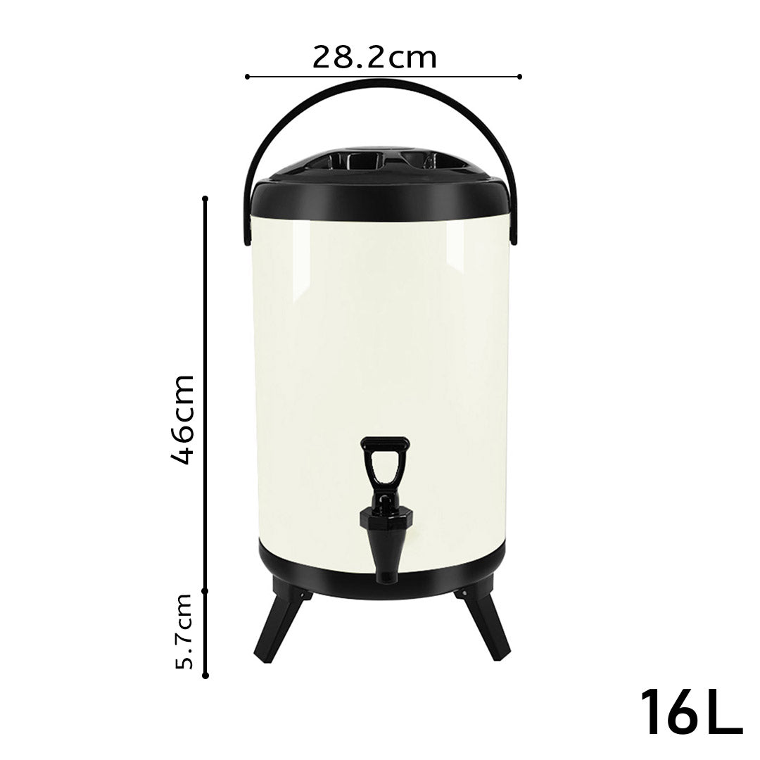 SOGA 16L Stainless Steel Insulated Milk Tea Barrel Hot and Cold Beverage Dispenser Container with Faucet White