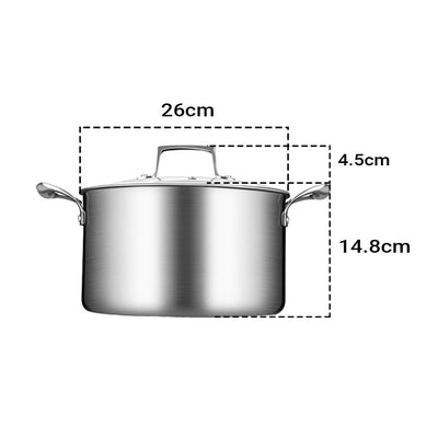 SOGA 26cm Stainless Steel Soup Pot Stock Cooking Stockpot Heavy Duty Thick Bottom with Glass Lid