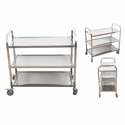 SOGA 3 Tier 81x46x85cm Stainless Steel Kitchen Dinning Food Cart Trolley Utility Round Small