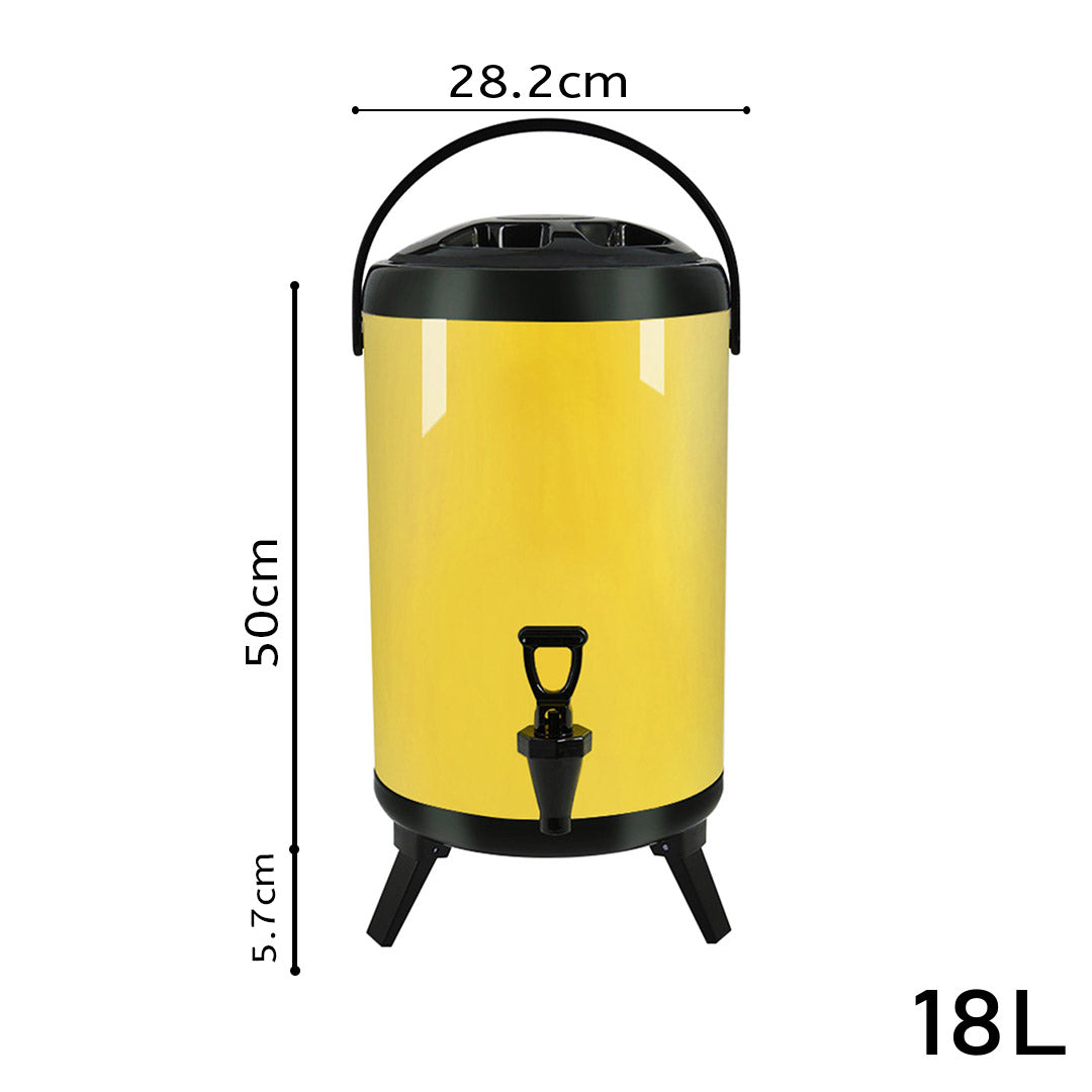 SOGA 2X 18L Stainless Steel Insulated Milk Tea Barrel Hot and Cold Beverage Dispenser Container with Faucet Yellow