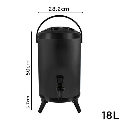 SOGA 2X 18L Stainless Steel Insulated Milk Tea Barrel Hot and Cold Beverage Dispenser Container with Faucet Black