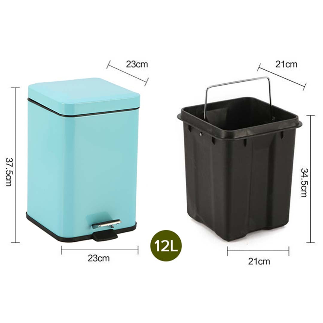 SOGA 4X 12L Foot Pedal Stainless Steel Rubbish Recycling Garbage Waste Trash Bin Square Blue