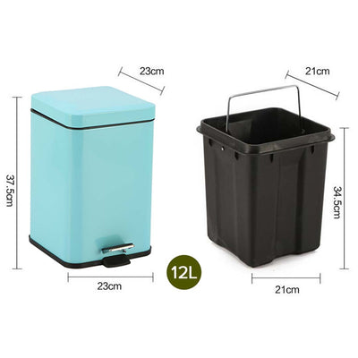SOGA 4X 12L Foot Pedal Stainless Steel Rubbish Recycling Garbage Waste Trash Bin Square Blue