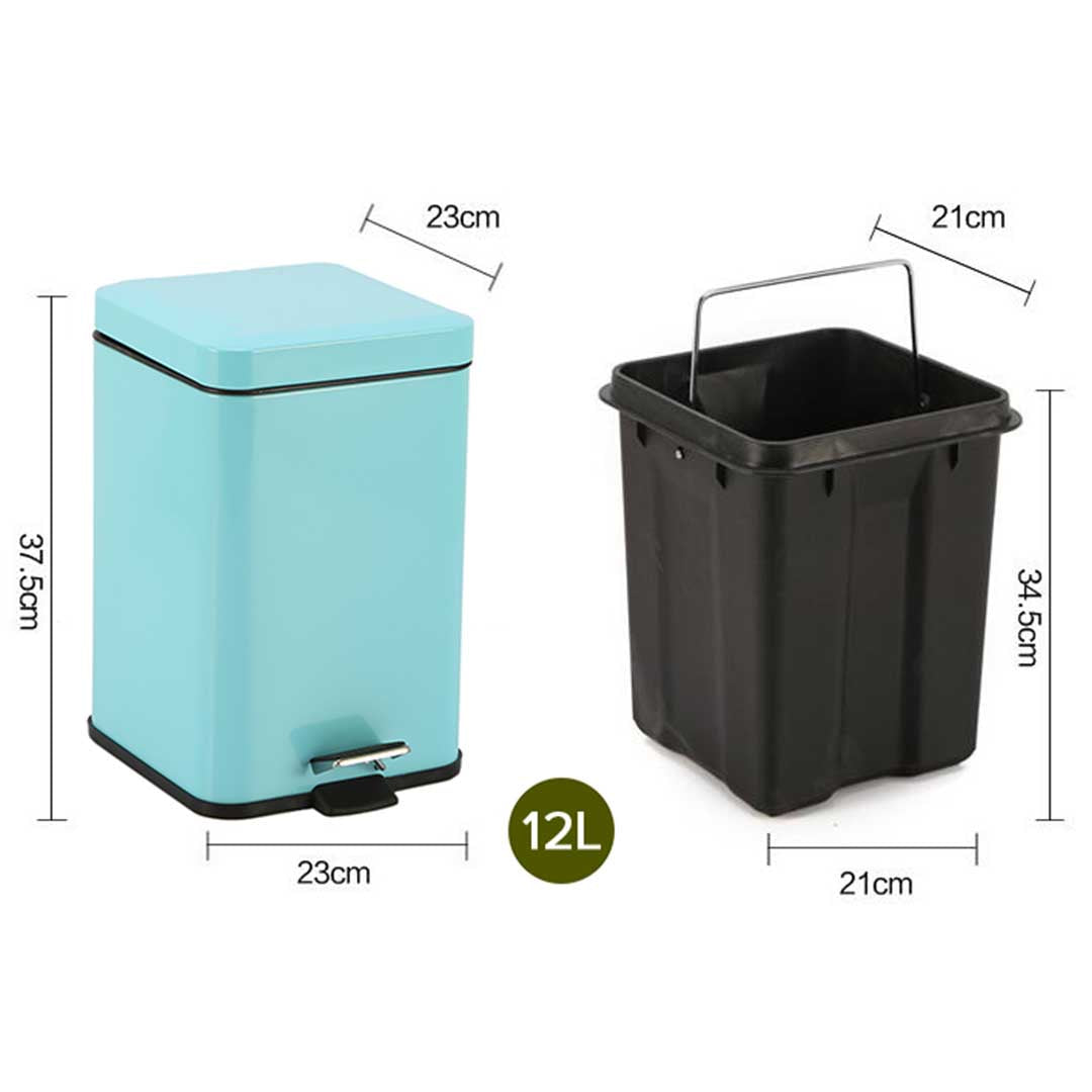 SOGA 2X 12L Foot Pedal Stainless Steel Rubbish Recycling Garbage Waste Trash Bin Square Blue