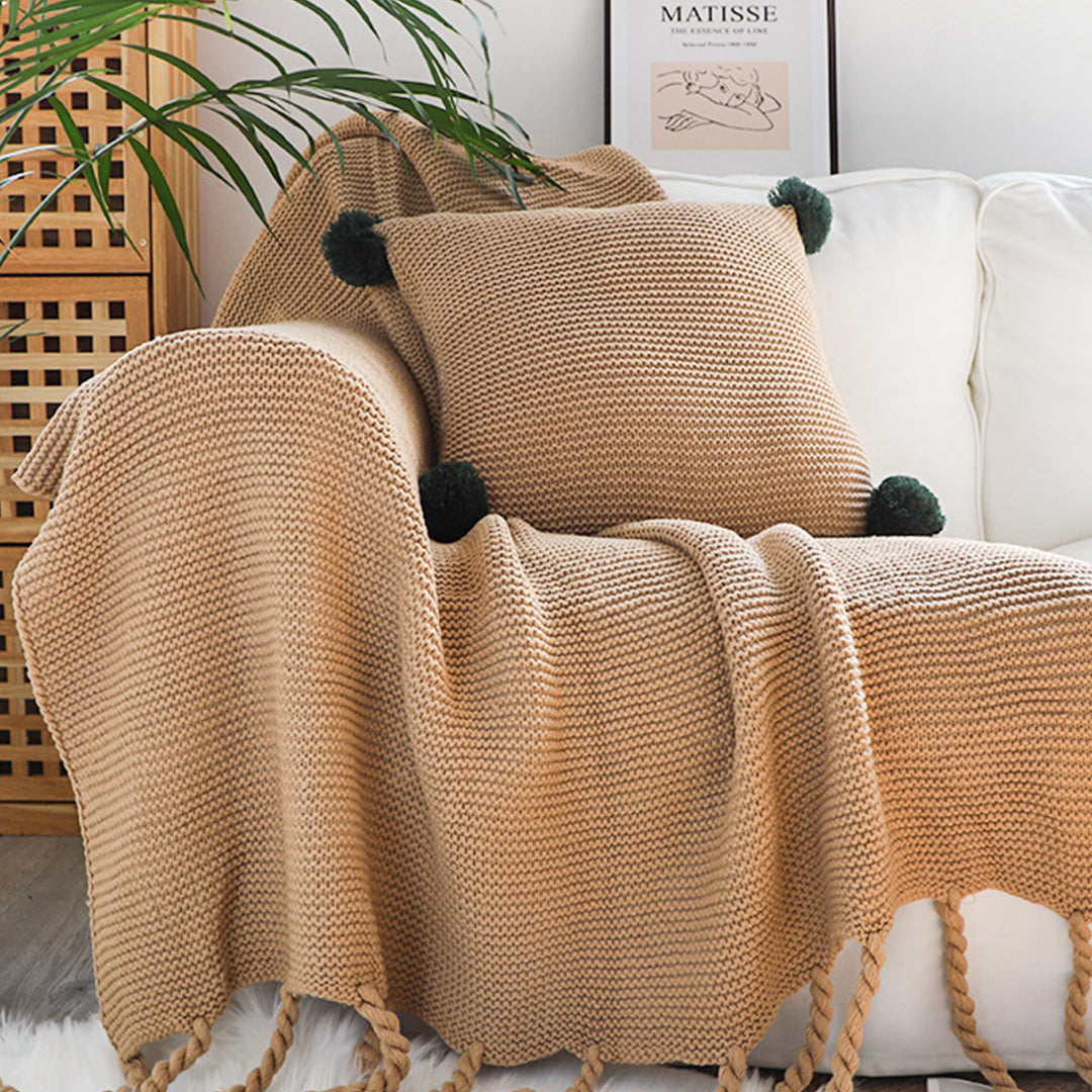 SOGA 2X Coffee Tassel Fringe Knitting Blanket Warm Cozy Woven Cover Couch Bed Sofa Home Decor