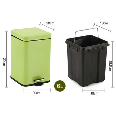 SOGA 2X 6L Foot Pedal Stainless Steel Rubbish Recycling Garbage Waste Trash Bin Square Green