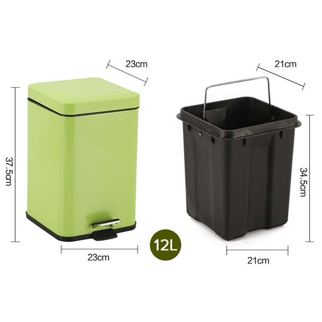 SOGA 4X 12L Foot Pedal Stainless Steel Rubbish Recycling Garbage Waste Trash Bin Square Green