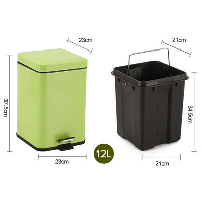 SOGA 4X 12L Foot Pedal Stainless Steel Rubbish Recycling Garbage Waste Trash Bin Square Green