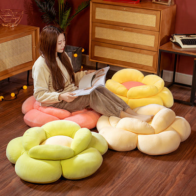 SOGA 2X  Yellow Double Flower Shape Cushion Soft Bedside Floor Plush Pillow Home Decor