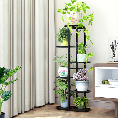 SOGA 8 Tier 9 Pots Black Metal Plant Rack Flowerpot Storage Display Stand Holder Home Garden Decor