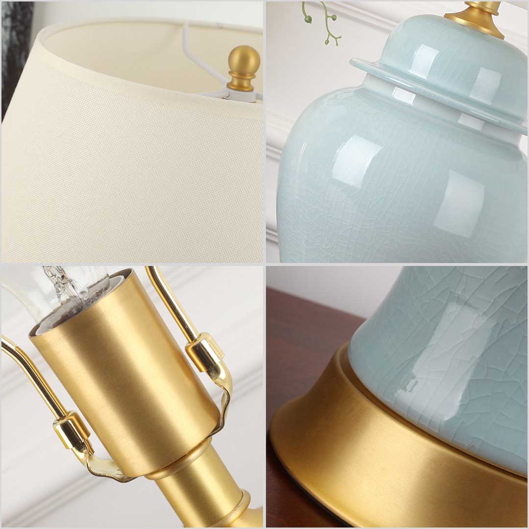 SOGA 2X Oval Ceramic Table Lamp with Gold Metal Base Desk Lamp Yellow