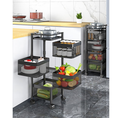 SOGA 4 Tier Steel Square Rotating Kitchen Cart Multi-Functional Shelves Portable Storage Organizer with Wheels