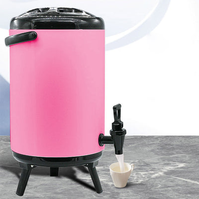 SOGA 4X 10L Stainless Steel Insulated Milk Tea Barrel Hot and Cold Beverage Dispenser Container with Faucet Pink