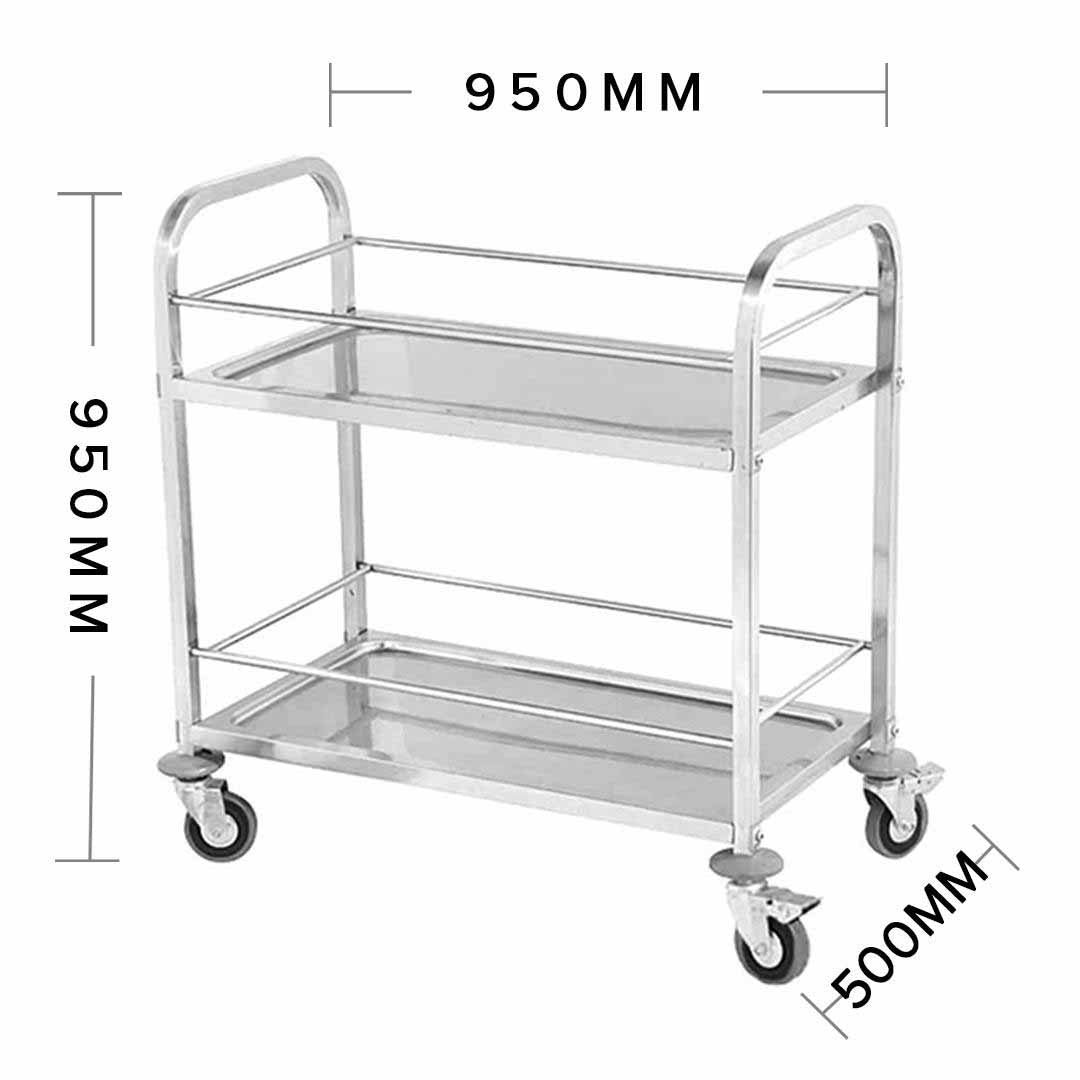 SOGA 2 Tier 95x50x95cm Stainless Steel Drink Wine Food Utility Cart Large