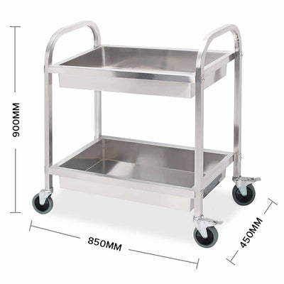 SOGA 2 Tier 85x45x90cm Stainless Steel Kitchen Trolley Bowl Collect Service Food Cart Medium