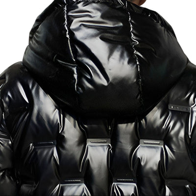abbee Black Large Winter Hooded Glossy Down Jacket Stylish Lightweight Quilted Warm Puffer Coat