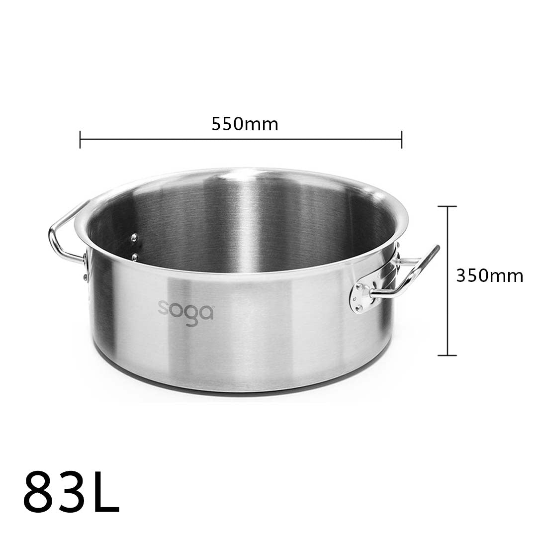 SOGA Stock Pot 83L Top Grade Thick Stainless Steel Stockpot 18/10 Without Lid