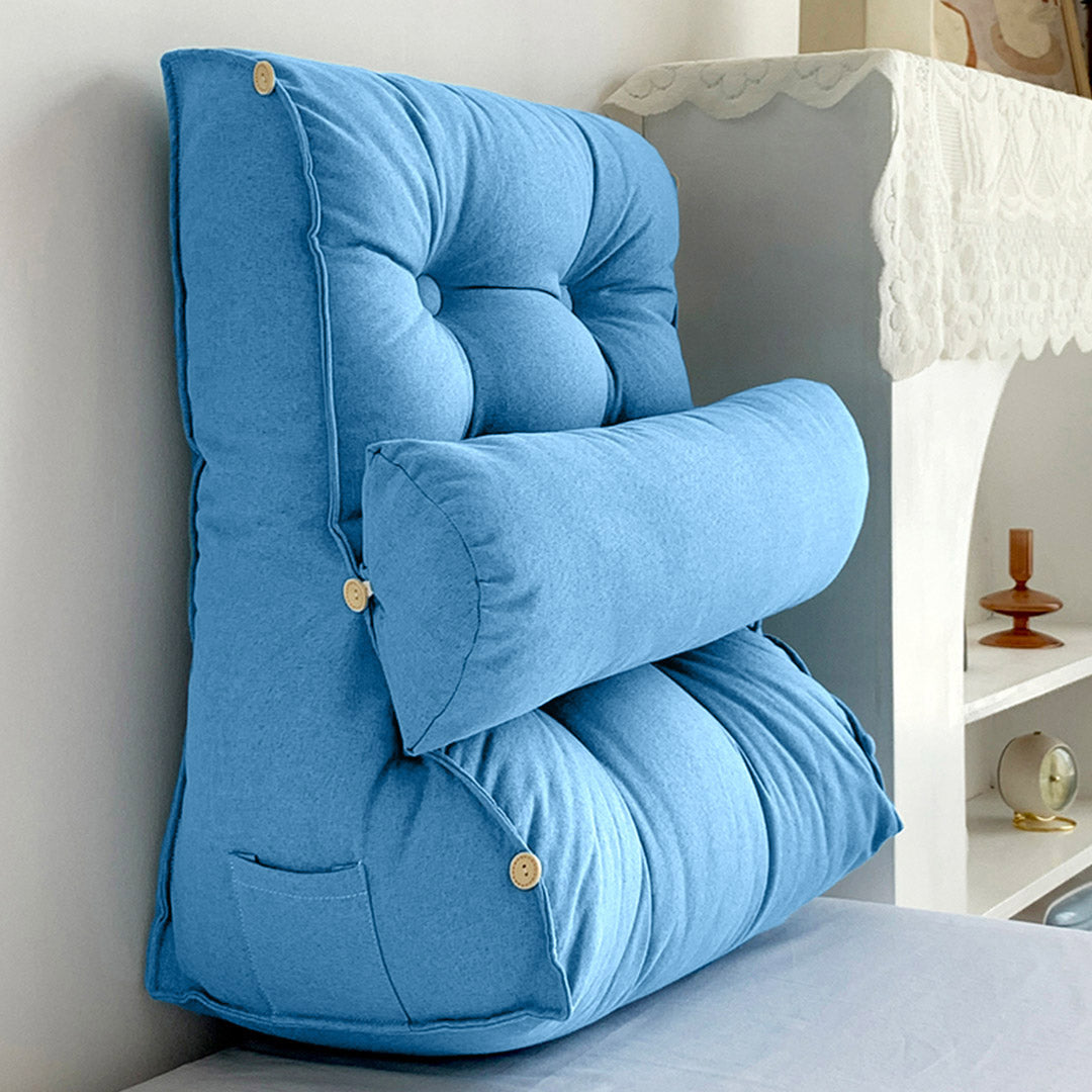 SOGA 2X 45cm Blue Triangular Wedge Lumbar Pillow Headboard Backrest Sofa Bed Cushion Home Decor