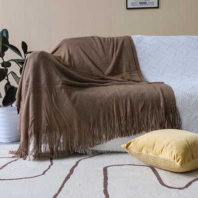 SOGA 2X Coffee Acrylic Knitted Throw Blanket Solid Fringed Warm Cozy Woven Cover Couch Bed Sofa Home Decor