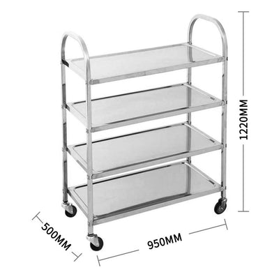 SOGA 4 Tier 950x500x1220 Stainless Steel Kitchen Dining Food Cart Trolley Utility