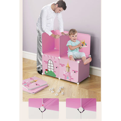 SOGA 10 Cubes DIY Castle Print Portable Wardrobe Divide-Grid Modular Storage Organiser Foldable Closet